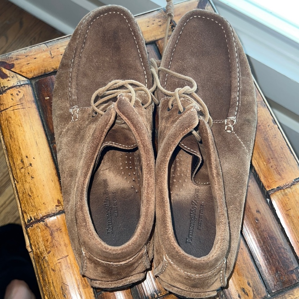 Zegna brown suede lace up shoes